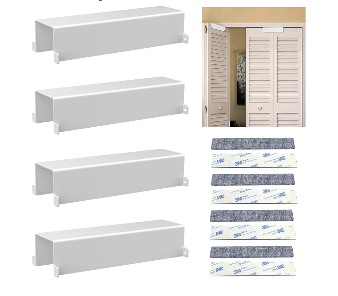 Bifold Door Lock, Child Safety Lock for Bifold & Folding Closet Doors (1-1/8" to 3/8" Thick), Double Door Cabinet Lock to Keep Toddlers, Cats & Dogs Out (White, Big 4PCS)