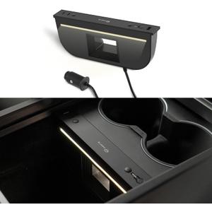 TPARTS 60W USB Hub Charger for Tesla Model Y Juniper 2025-2026/Model 3 Highland 2024+, Multi-Port Center Console Charging Hub with Retractable Cable, Hidden Docking Station M3/Y Interior Accessories