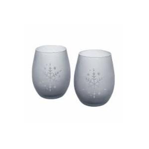 Table Tops Gallery  2 Piece Gray Snowflake Stemless Wine Glass Set
