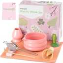 Artisan Ceramic Matcha Set, 7Pcs Japanese Matcha Whisk Kit with Playful Pink Glaze Bowl, Bamboo Chasen & Sifter - Elegant Tea Ceremony Gifts for Women, Premium Home Essentials (Pink)