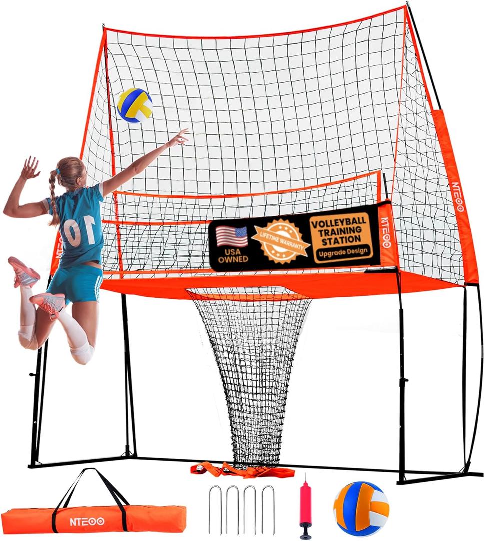 All-in-One Volleyball Training Equipment - 11x8FT - Volleyball Serve Trainer for Practicing Setting Spiking & Serving - Adjustable Height VolleyBall Practice Net for Backyard Training Indoor & Outdoor