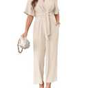 Cicy Bell Women's Elegant V Neck Jumpsuits Dressy Casual Short Sleeve Wide Leg Long Pants Rompers L