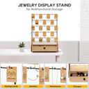 ORLESS 5-Tier Jewelry Display for Vendors, Earring Holder Organizer with Storage Drawer Box, Necklace Display Holder for Selling, Earring Cards Organizer for Bracelets, Rings, Natural Wood(35 Hooks)