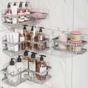 4-Pack Adhesive Corner Shower Caddy with Soap Holder, No Drilling Wall Mounted Shower Shelves-Rustproof, Organizer for Bathroom, Kitchen & Home Decor. Silver