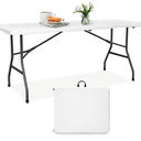 Folding Table 6FT HDPE 6 Foot Foldable Table Portable Banquet Surface Fold-in-Half Desk Utility for Working Meeting Parties, Picnic, Camping, Weddings, Catering, Garden Dining-White