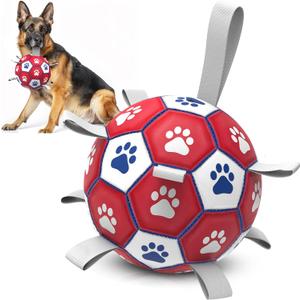 Diman Dog Toys Ball, Interactive Dog Toys for Tug of War, Dog Soccer Ball with 9 Nylon Straps for Indoor Outdoor, Dog Toy for Medium Dogs & Large Gift for Birthday (7 inch) (Red)