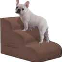 Yiruka Dog Steps for Small Dogs, 3-Step Dog Ramp and Stairs for High Beds and Sofa, Non-Slip Pet Stairs for Small Dogs and Cats, Removable and Easy to Clean Pet Stairs, Coffee
