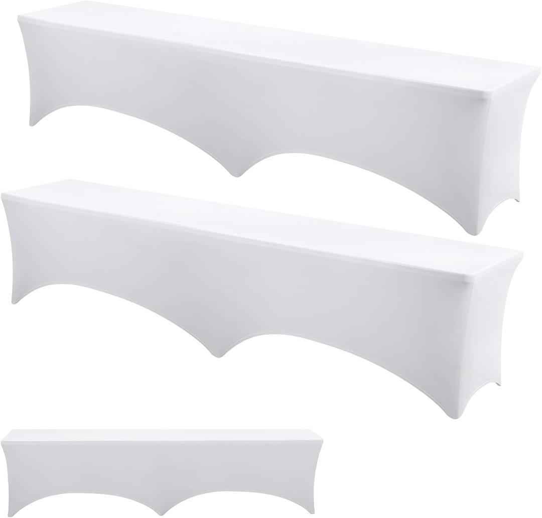 2 Pack 6ft Bench Covers Stretch Folding Bench Cover Spandex Chair Cover Wrinkle Resistant, Removable and Washable Chair Covers for Weddings, Party, Craft Show, Display, Events(White)