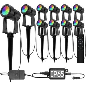 SUNTHIN Outdoor Landscape Lighting with Remote, RGBW Color Changing Spot Uplights,10 Pack