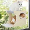 Window Cat Perch Shelves for Inside, Sturdy Wood Climbing Seat Mounted with Heavy Duty Suction Cups, Corner Window Bed for Overlooking and Sleeping (Left)