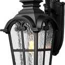 Emliviar Farmhouse 25 Inch Outdoor Wall Lantern Sconce, 1-Light Large Patio Wall Light Fixture with Water Grain Glass, Black Finish, WE215BM BK, 24.9 Inch - No Function