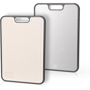 Titanium Cutting Boards for Kitchen, Double Sided Food Grade Cutting Board, Pure Titanium & Wheat Straw PP Chopping Board for Meat, Vegetables and Fruits 15.1510.43in