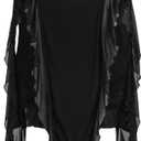 WDIRARA Women's Ruched High Slit Mesh Skirts Asymmetrical Ruffle Skirts (Medium, Black)