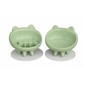 2 Pack Elevated Slow Feeder Cat Bowls Whisker-Friendly Tilted Ceramic Bowls Anti Vomiting, Raised Feeding Station with Anti Slip Mat, Ideal for Senior Cats & Small Dogs