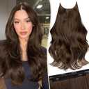 KooKaStyle Invisible Wire Hair Extensions Long Straight Layered Synthetic with Transparent Wire Adjustable Size 6 Secure Clips Hairpieces for Women 20 Inch (20 Inch, Medium Brown6/10#)