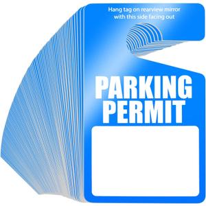 100 Pack Parking Permit Hang Tags Plastic Parking Placards PVC Hang Tag 3 x 5 Inch for Car Rear View Mirror (Blue)