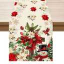XCHI Snowman Poinsettia Christmas Winter Cross Xmas Table Runner Table Decoration for Party Home Kitchen Dining Holiday Decor 13x36 Inch