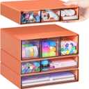 Desk Storage Organizer with 9 Drawers, 4 Tiers Stackable Desktop Craft Storage Drawers, Clear Storage Box Caddy for Stationary Makeup Jewelry Office Craft Supplies (Orange)