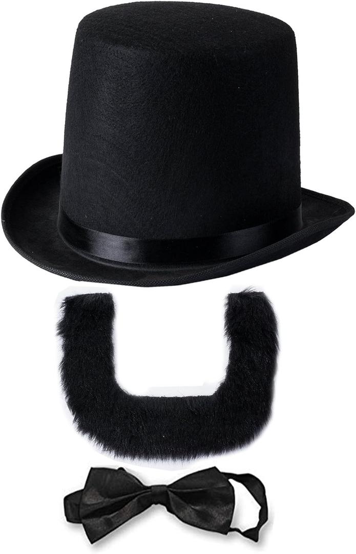 Funny Party Hats Abraham Lincoln Costume Set - Hat with Beard and Necktie- Presidents Day- Lincoln's Birthday- Patriotic Costume (3 PC Set)