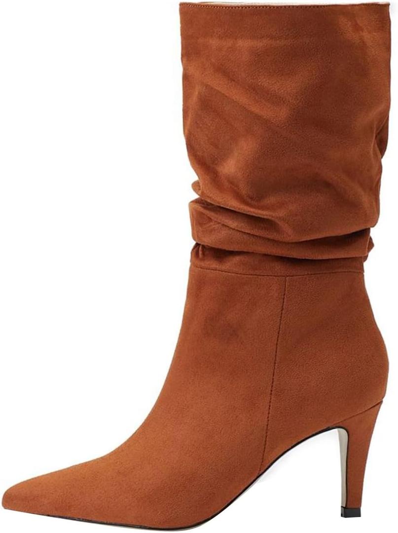 Mid Calf Boots for Women Over The Knee Boots Thigh High Pointed Toe Slouchy Stiletto High Heel Long Sexy Dress Fall Shoes (5.5, Brown)