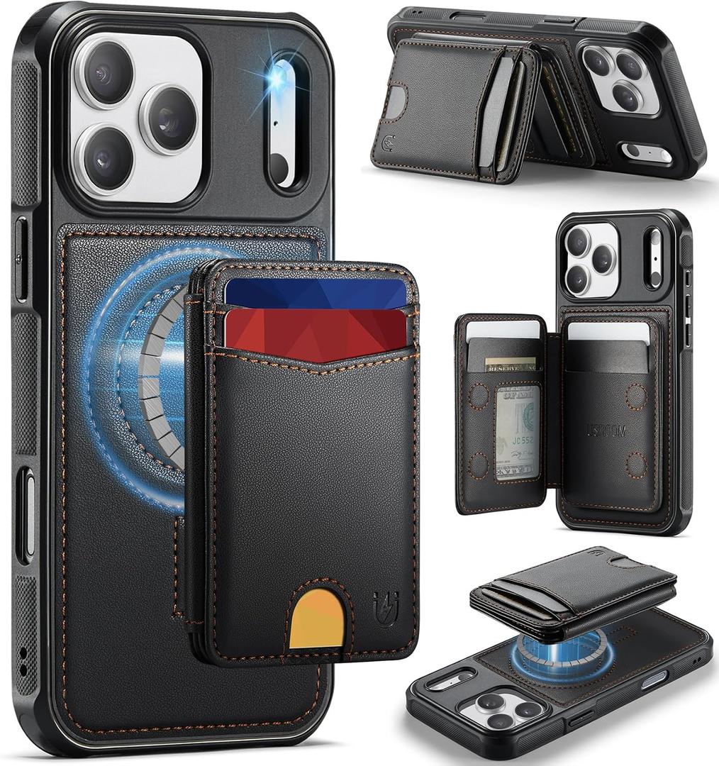 for iPhone 17 Pro Max Wallet Case Compatible with Magsafe, Magnetic RFID Blocking Card Holder Kickstand 2 in 1 Detachable Case for iPhone 17 Pro Max 6.9", Black