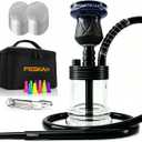Portable Hookah Set with Everything - Small Glass Hookahs Mini Shisha Kit with Carrying Case, Handmade Stone Hookah Bowl & 10 Mouth Tips - Premium Handle Shisha Pipe for Car, Travel & Home (Black)