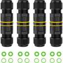 3 Pin IP68 Outdoor Waterproof Electrical Wire Connector for 5-12mm Wire Diameter, (Max 24A, 450V), 2 Way 3 Packs