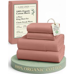 LANE LINEN 100% Organic Cotton Fully Elasticized King Sheet Set, Low Pilling Fade Resistant Machine Washable Naturally Cooling King Bedding Set, Mercerized Soft & Comfy Cotton Sheets  Rose Dawn
