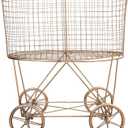 Creative Co-Op Vintage Reproduction Decorative Metal Laundry Basket on Wheels, Copper