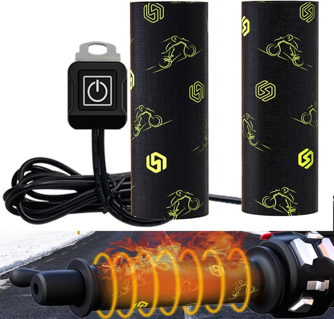 Heated Grips Cover, Motorcycle Heated Handlebar Warmers, Universal 12V Grip Heaters for Harley Motorcycle Dirt Bike Street Bike ATV 4 Wheeler - Easy to Install