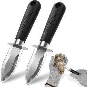 Oyster Shucking Knife Set - 2 Stainless Steel Oyster Shucker and Oyster Shucking Knife with PVC Sheath & 2 Cut Resistant Gloves and Oyster Shucking Kit for All Kinds of Shells, Clam, and Crab