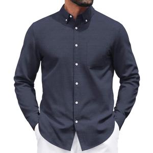 COOFANDY Mens Long Sleeve Button Down Shirt Casual Untucked Shirts for Men Oxford Dress Shirts (Blue, XXL)