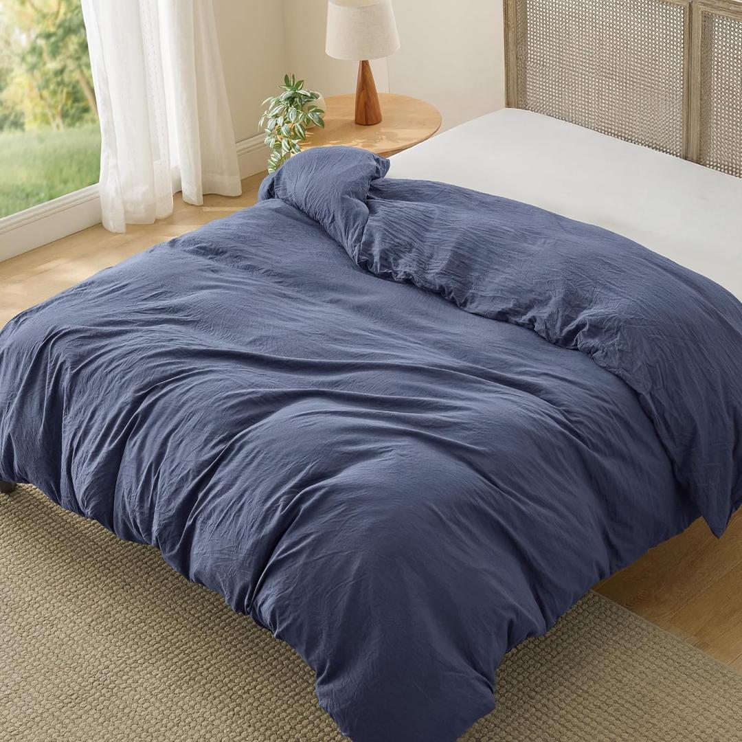 Bedsure Navy Blue Duvet Cover Queen Size Only - Prewashed Cotton-Like Polyester Extra Soft All Season Bedding, Includes 1 Duvet Cover 90x90 Inches with Zipper Closure, (No Comforter)
