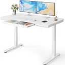 Marsail Standing Desk with Drawer, 48 x 24 inch Whole Piece Tabletop Electric Standing Desk, Height Adjustable Desk with USB Charging Ports, Sit Stand Desk with Storage for Home & Office White