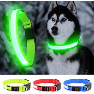 YFbrite Ultra Light Adjustable LED Dog Collar, Light up Dog Collars Rechargeable Glowing in The Dark Collars Visiblity & Safety for Small, Medium, Large Dogs (Green, Small)