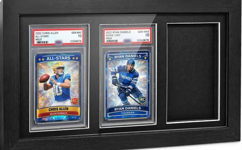 3-Slot Wooden Graded Card Display Case, Wall-Mount & Tabletop Frame for Sports & TCG Cards, Compatible with PSA, CGC, TAG Slabbed Holders