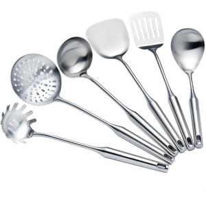 Cooking Utensils Set Stainless Steel Kitchen Metal Serving Utensils Set of 6 Pcs-Wok Spatula Ladle Set, Slotted Skimmer, Pasta Server, Serving Spoon, Slotted Spatula Tunner,Dishwasher Safe