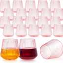 24 Pack Pink Plastic Wine Cups, 14oz Disposable Stemless Ribbed Wine Glasses, Cute Clear Unbreakable Outdoor Cocktail Glasses, Heavy Duty Plastic Drinking Cup for Galentine Wedding Party Mimosa Bar