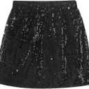 Noomelfish Girls Sparkly Sequin Skirt Kids Elastic Waist Mini Pencil Skirts, Black, Size 11-12 Years