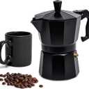 Mixpresso Black 3 Cup Moka Pot Cuban Coffee Maker, Moka Pot for Gas, Electric Stove Top, Classic Italian Coffee Maker, Stovetop Espresso Maker, Camping Pot Makes 3 Espresso Cup 5 Oz - Mug 4.4 Oz