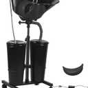 Portable Shampoo Bowl Height Adjustable Hair Washing Station with Electric Pump Dual-Bucket Portable Shampoo Sink with Sprayer for Home Salon Barber Use (Black), 14.8 x 19 inches