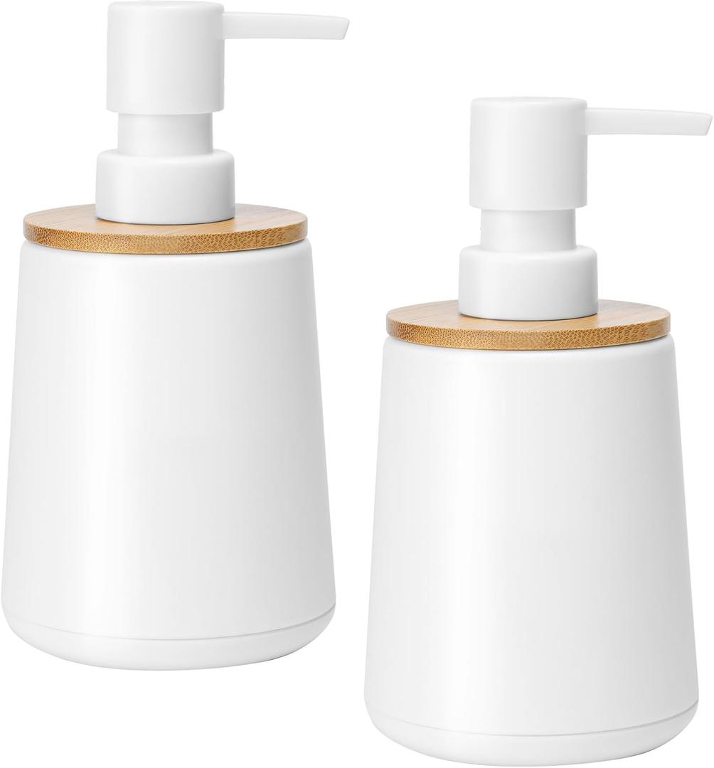 Soap Dispenser Plastic Bamboo with Pump Liquid Hand Lotion Dispenser for Shampoo Bathroom Kitchen 12 oz White 2 Pack