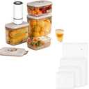 Vacuum Container, Vacuum Seal Containers,4pcs Airtight Food Storage Containers with Lids,4pcs Food Vacuum Bags/ 1pc Automatic Pump, Marinade and Keep Food Fresh with Time Dial, BPA Free(Square)