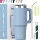 20 oz Tumbler with Handle,Tumbler with Lid and Straw,Double Wall Insulated Cup Stainless Steel Travel Mug(Cold for 34 Hours),Water Bottle for Iced Tea,Coffee,Cold Beverages(Smog Blue)