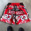 WDIRARA Men's Skull Graphic Shorts Workout Athletic Drawstring Waist Gym Shorts Streetwear (Large, Red)