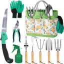 Gardening Tools - 10 Piece Heavy Duty Gardening Hand Tools Stainless Steel Garden Tools with Wooden Handle, Storage Garden Bag, Gardening Gifts for Women and Men
