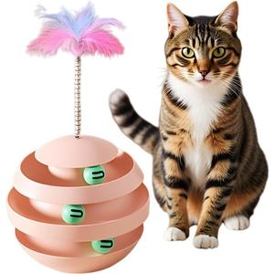 Cat Toys for Indoor Cats, Interactive Wobble Rotating Fun Tumbler Tunnels Ball with Feather Sticks for Bored Indoor Adult Dogs and Cats to Play Alone, Exercise & Reduce Anxiety (Pink).