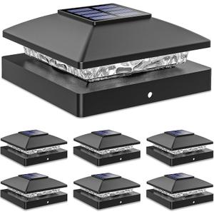 Solar Post Cap Lights Outdoor 6pack, Black Waterproof Solar Powered Deck Fence Post Lights Fit 4x4 Wood/Vinyl Posts, Bright Warm White Solar Post Lights Decorate Deck, Patio, Porch, Fence