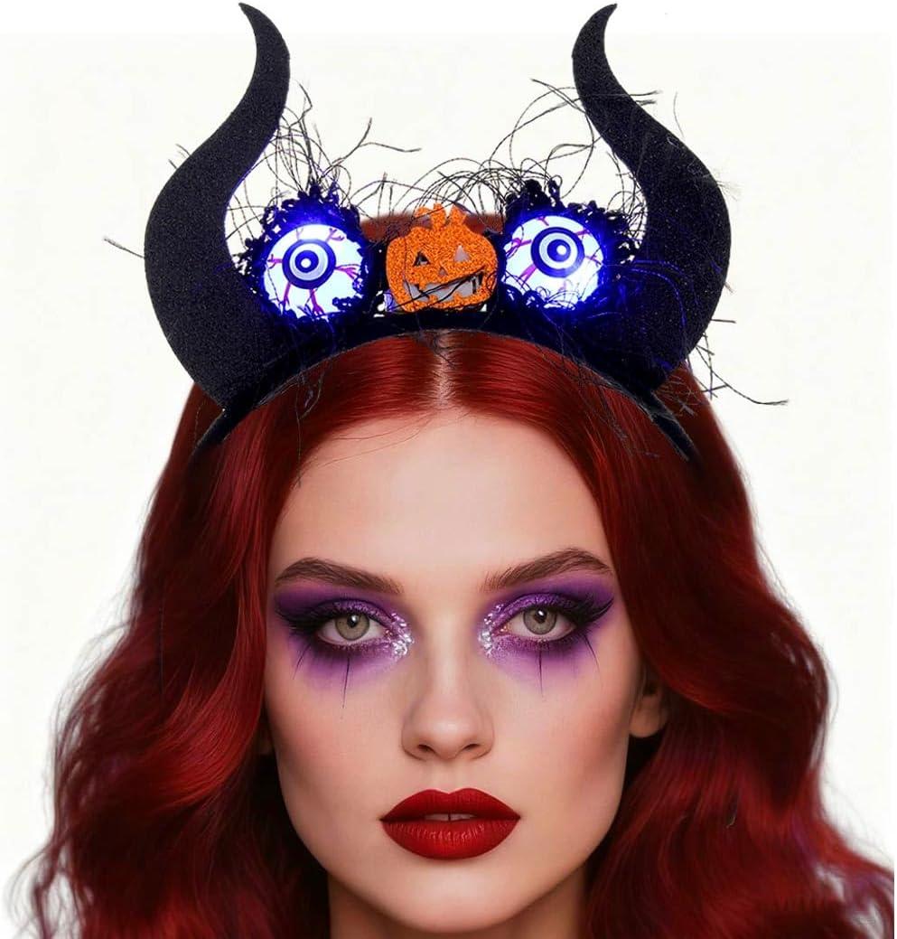 TWINKLEDE Light Up Halloween Headband Devil Horns Hair Accessories for Adult