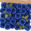 MACTING Artificial Flower Roses 30PCS Real Touch Fake Flowers with Stem Foam Roses for DIY Wedding Bouquets Backdrop Party Bridal Shower Spring Home Mothers Day Decorations (Dark Royal Blue)